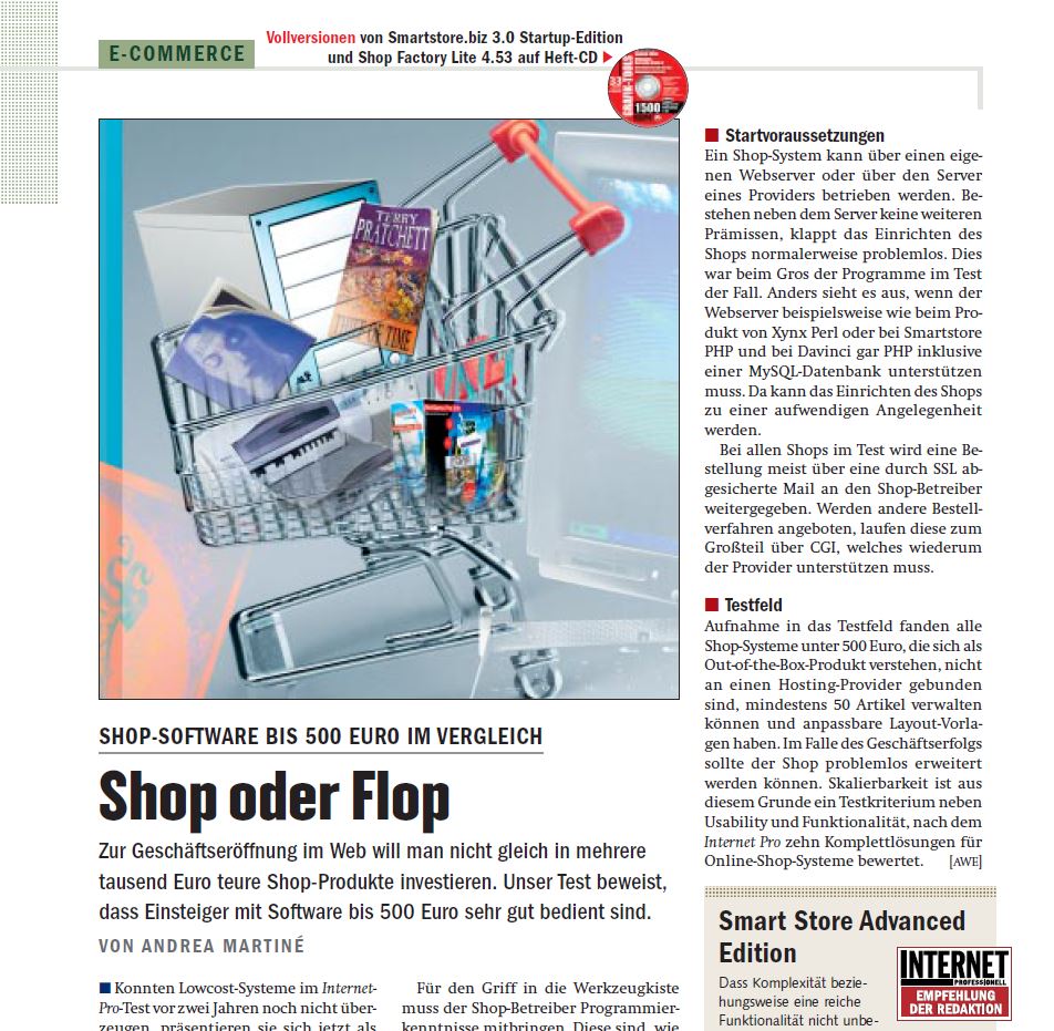 Internet Professionell from 08.2002 - Shopsoftware up to 500€ in comparison