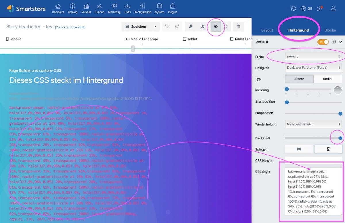 CSS-Gradient mit Pagebuilder verwenden