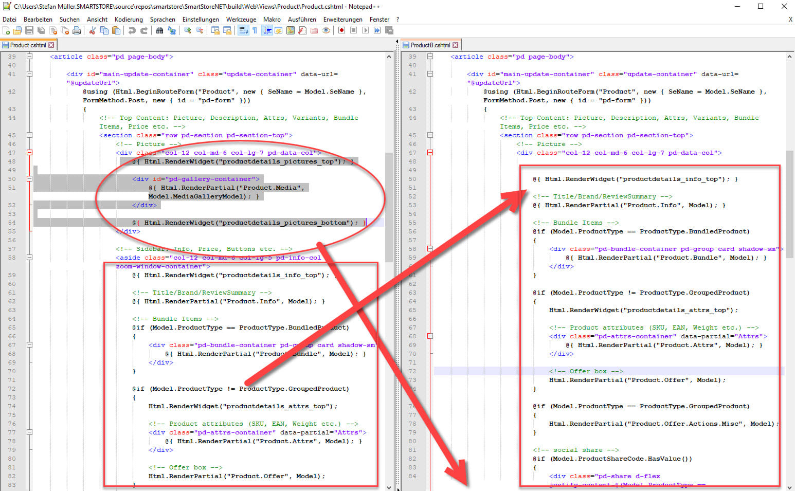 Template im Texteditor bearbeiten