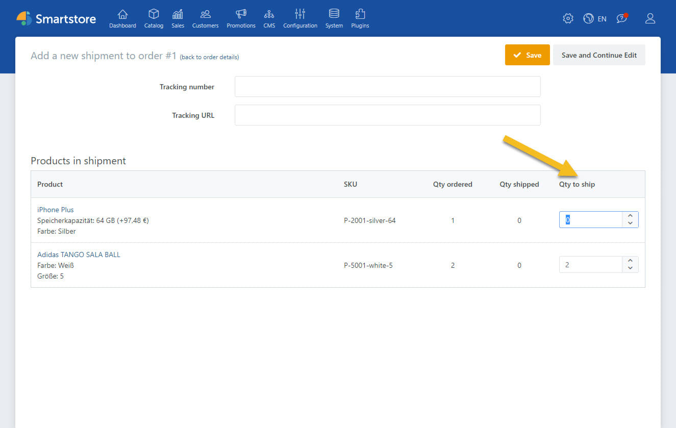 Teillieferungen von Aufträgen