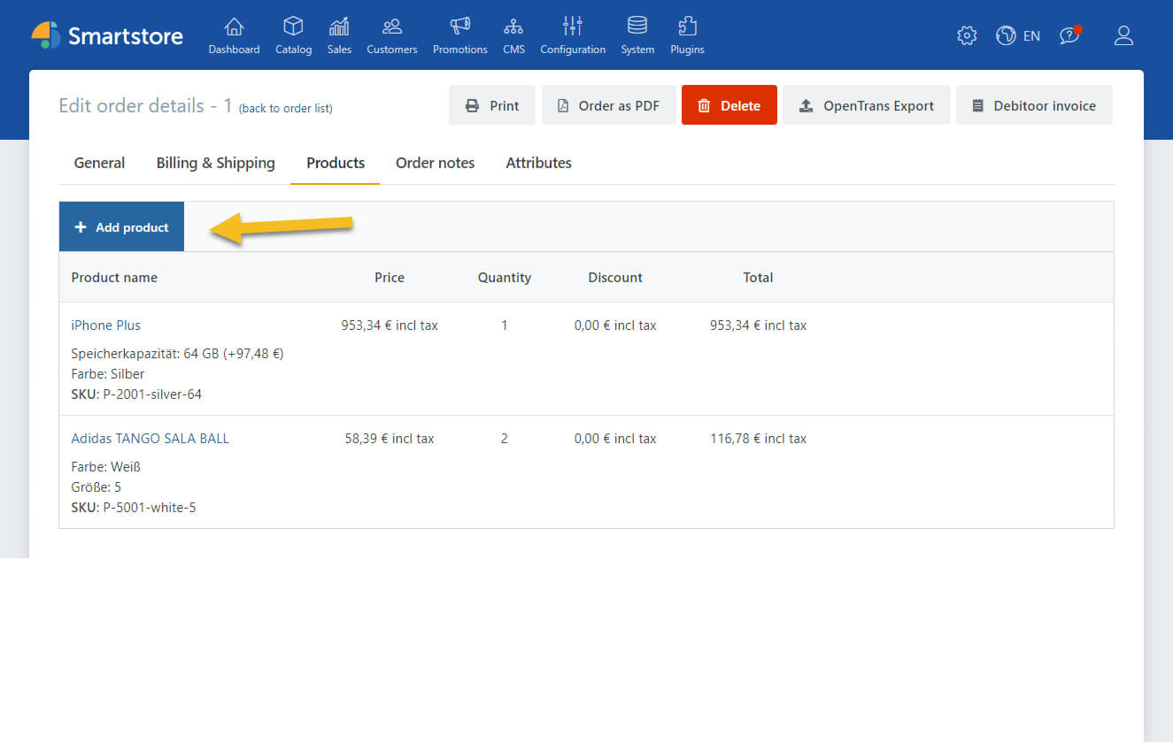 Manuelles Hinzufügen von Artikeln zum Auftrag