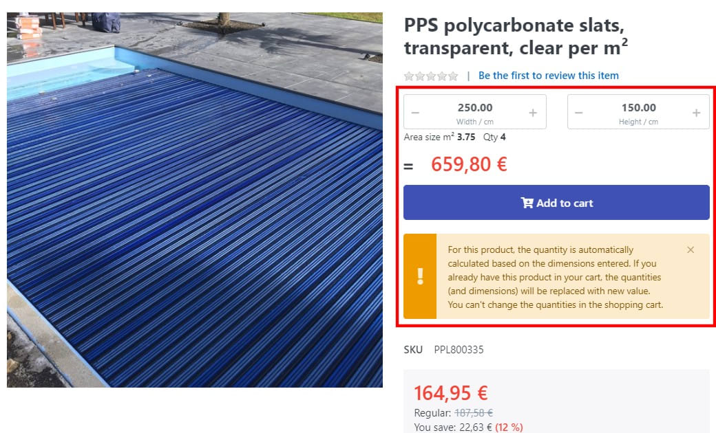 Beispielrechnung Schwimmbeckenmatte