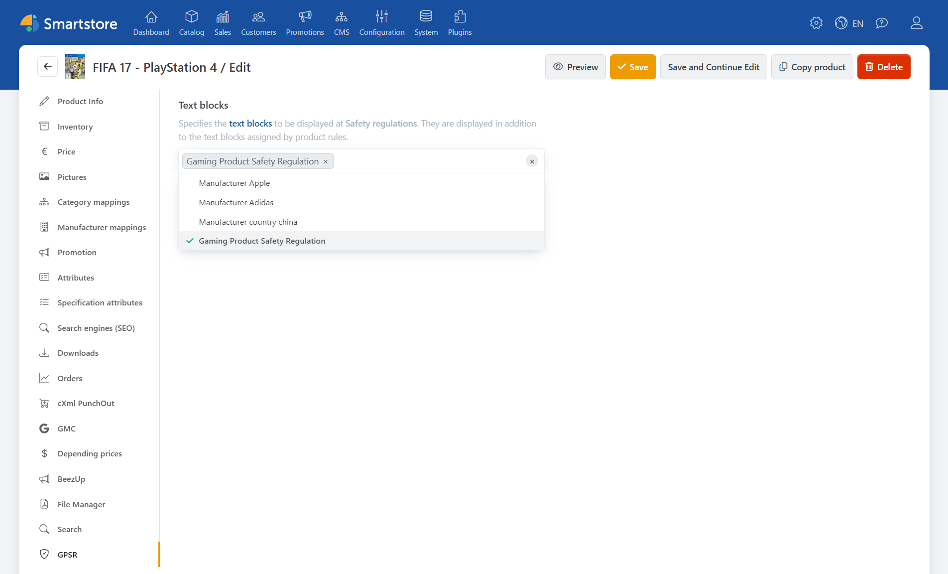 Edit GPSR tab in the product
