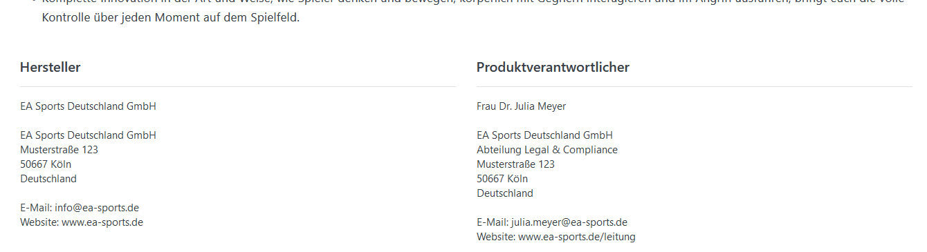 Beispielansicht Herstellerinformationen im Produkt