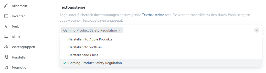 GPSR-Reiter im Produkt bearbeiten