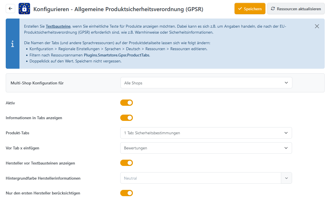 Plugin Konfiguration im Smartstore Backend