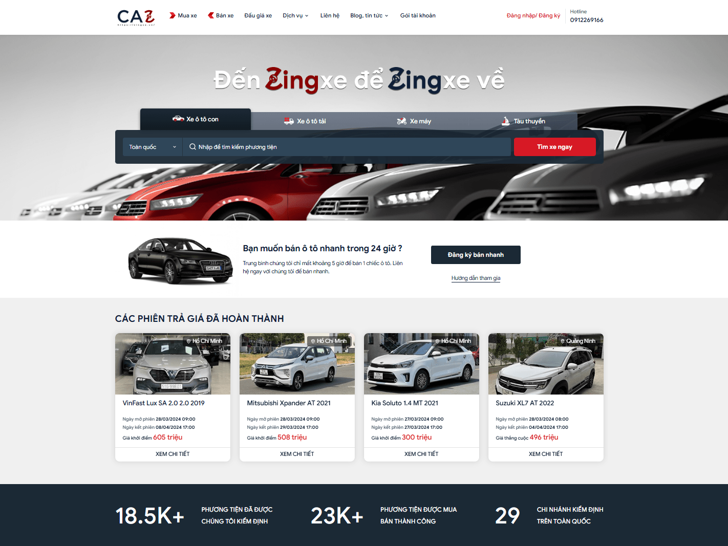 Zingxe.vn Homepage Screenshot